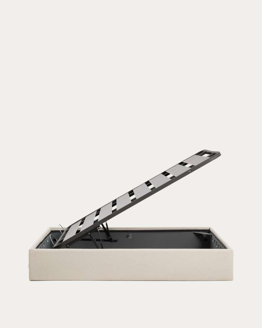 Nelzi uitklapbare bedbodem met opbergruimte met afneembare hoes in ecru chenille voor matras 150 x 200 cm FSC 100%