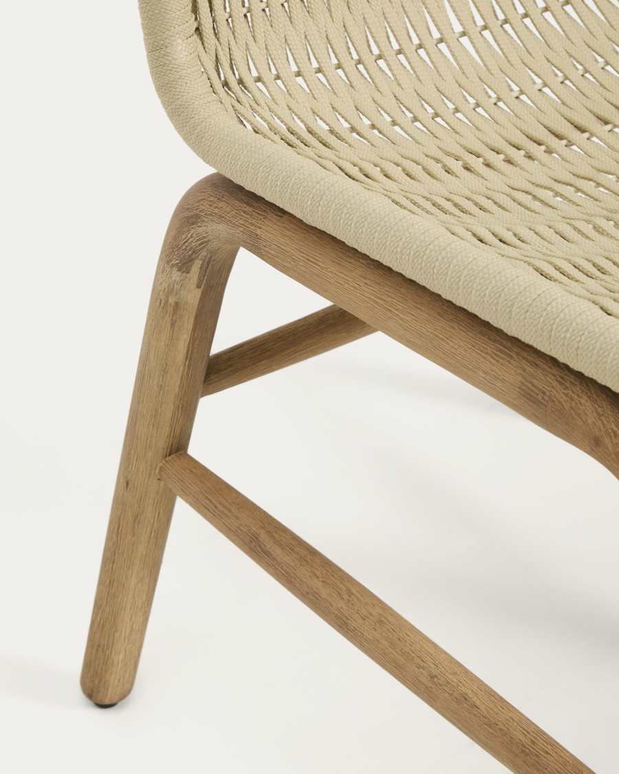 Set with Sori table in solid acacia wood and 6 Alipa chairs in ecru solid acacia wood and rope cord 200 x 100cm FSC 100%