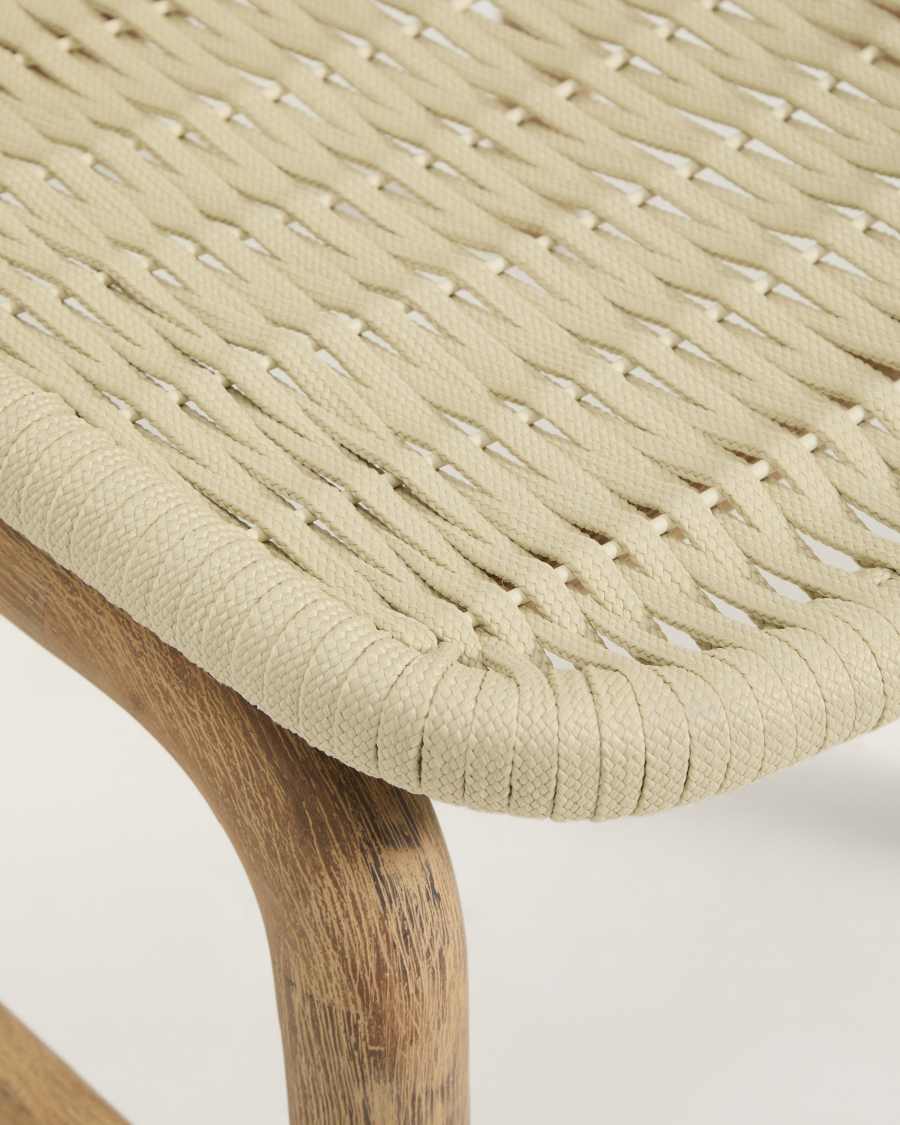 Set with Sori table in solid acacia wood and 6 Alipa chairs in ecru solid acacia wood and rope cord 200 x 100cm FSC 100%