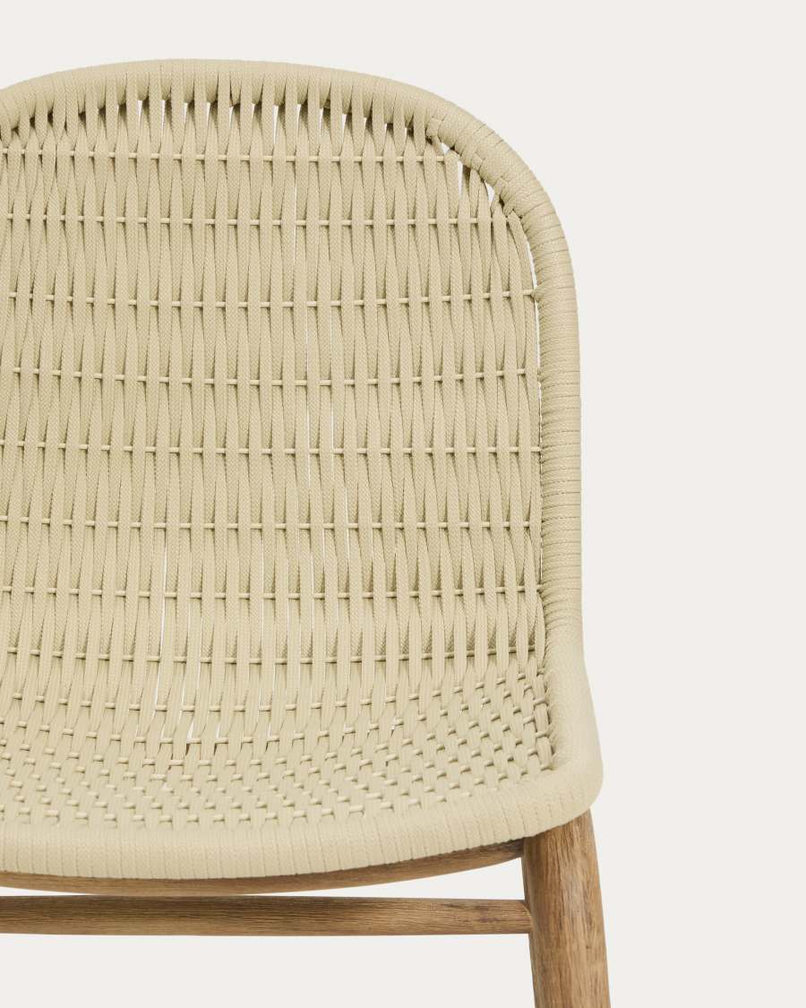 Set with Sori table in solid acacia wood and 6 Alipa chairs in ecru solid acacia wood and rope cord 200 x 100cm FSC 100%