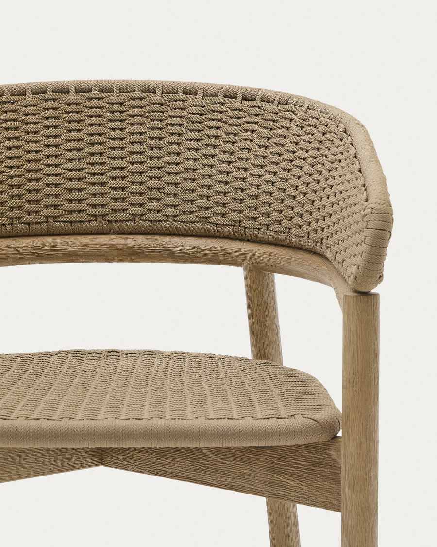 Set with Sori table in solid acacia wood and 4 Arinella chairs in beige solid acacia wood and rope cord 200 x 100cm FSC 100%