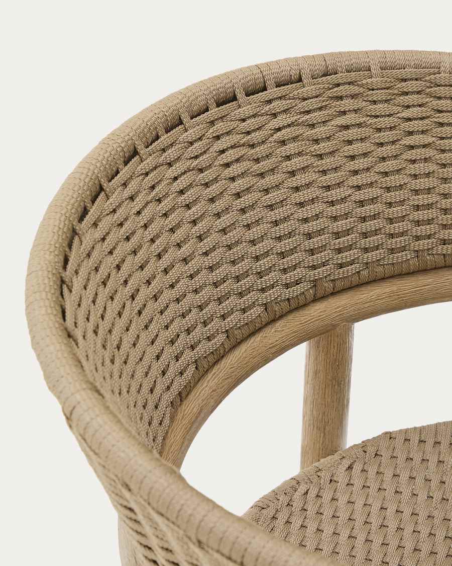 Set with Sori table in solid acacia wood and 4 Arinella chairs in beige solid acacia wood and rope cord 200 x 100cm FSC 100%