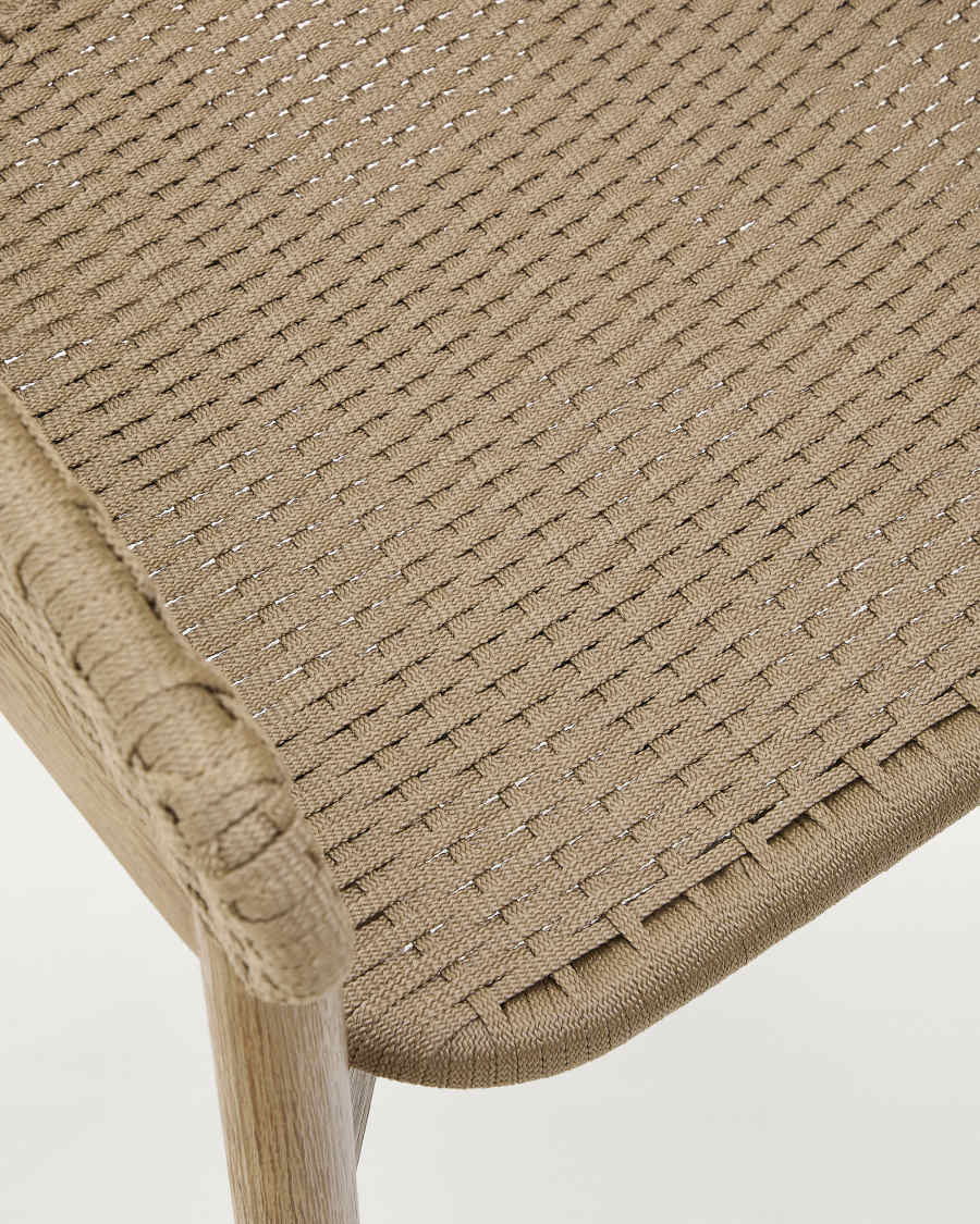 Set with Sori table in solid acacia wood and 4 Arinella chairs in beige solid acacia wood and rope cord 200 x 100cm FSC 100%