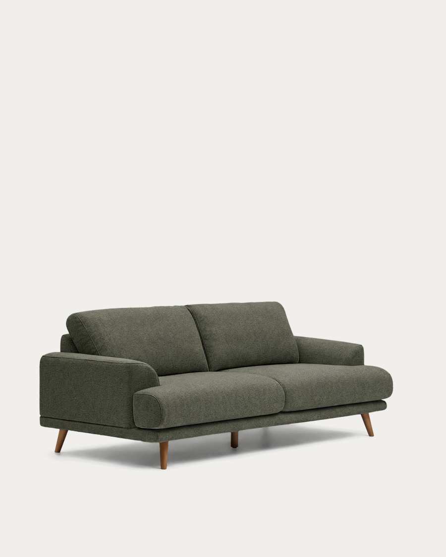 Karin 3-seater sofa in dark green chenille with solid beech wood legs in walnut-tone finish 228 cm