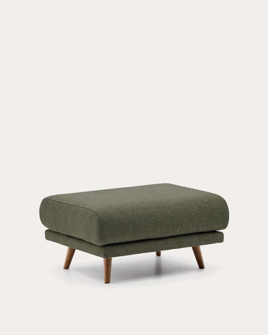 Karin voetenbankje in beige chenille met massief beukenhouten poten met afwerking in notentint 90 x 70 cm