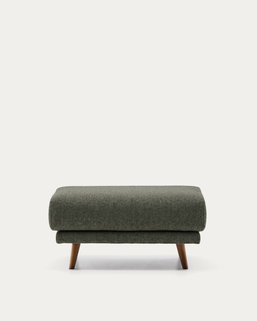 Karin voetenbankje in beige chenille met massief beukenhouten poten met afwerking in notentint 90 x 70 cm