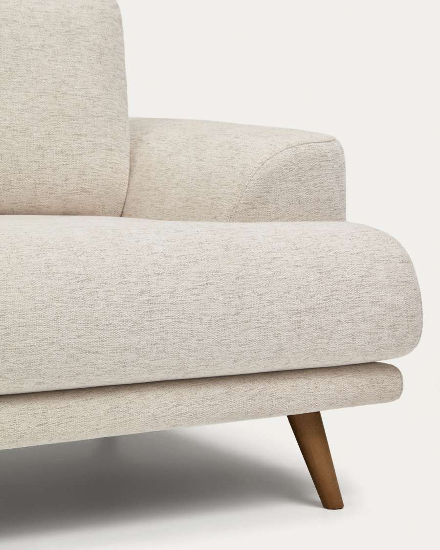 Karin 2-seater sofa in beige chenille with solid beech wood legs in walnut-tone finish 210 cm