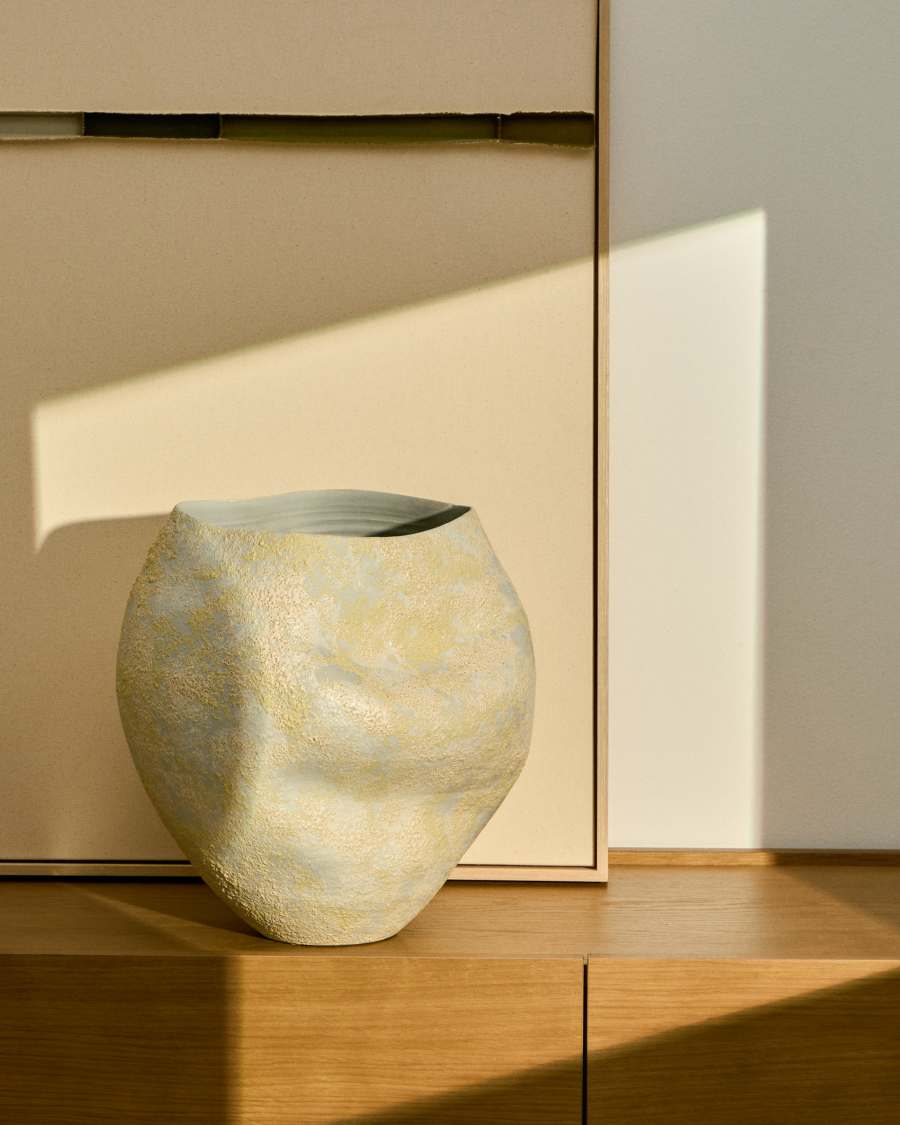 Vaso Medira in ceramica ecrù e gialla 35,5 cm