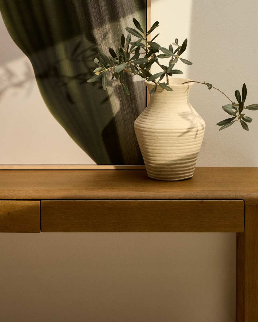 Beige Pappmaché-Vase Pria, 25 cm