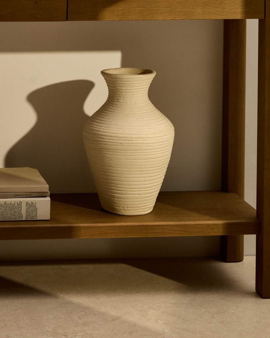 Beige Pappmaché-Vase Pria, 36 cm