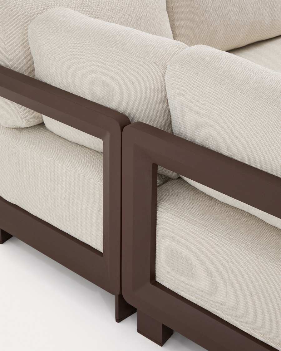 Nerano set with 5-seater corner sofa, armchair and coffee table in tempered glass and brown aluminium