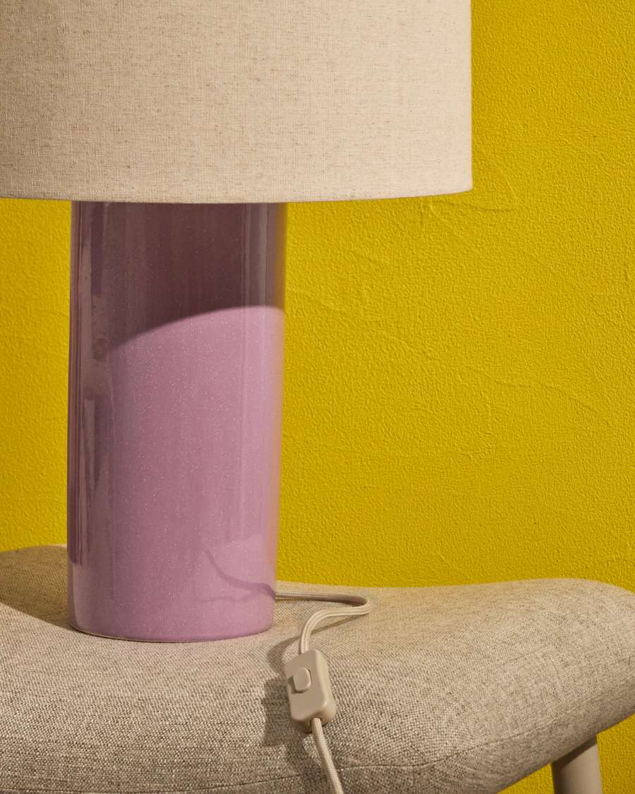 Toneric ceramic table lamp with a lilac finish and cotton