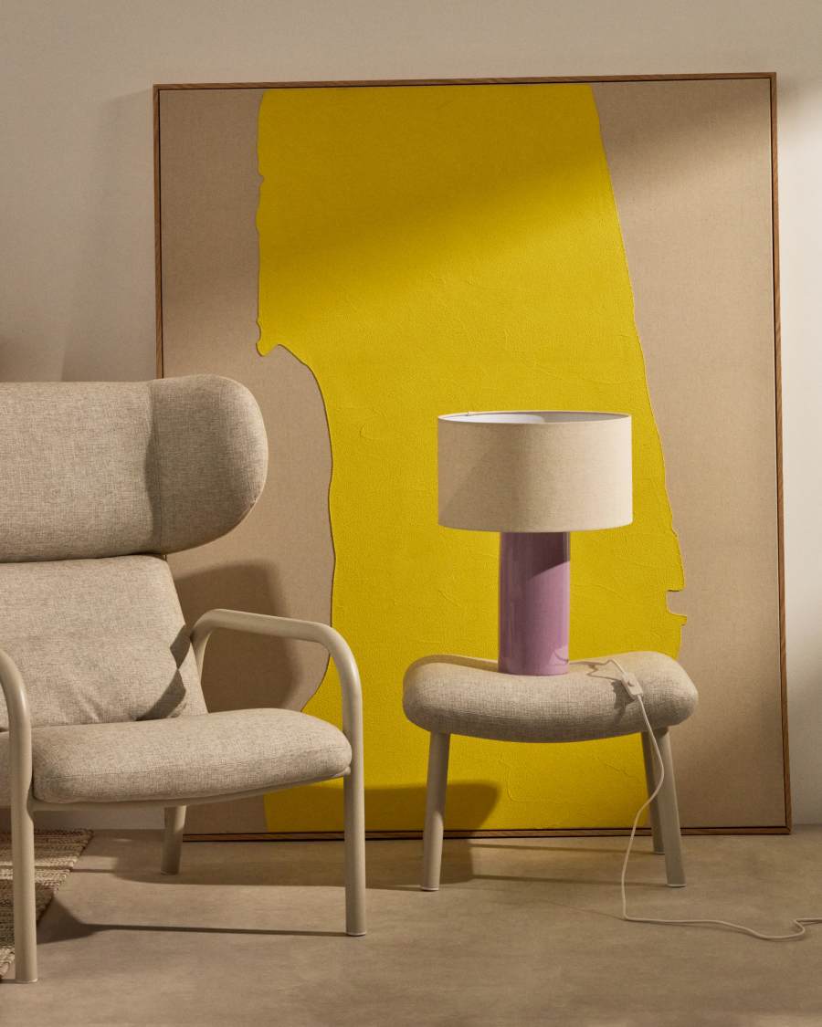 Toneric ceramic table lamp with a lilac finish and cotton