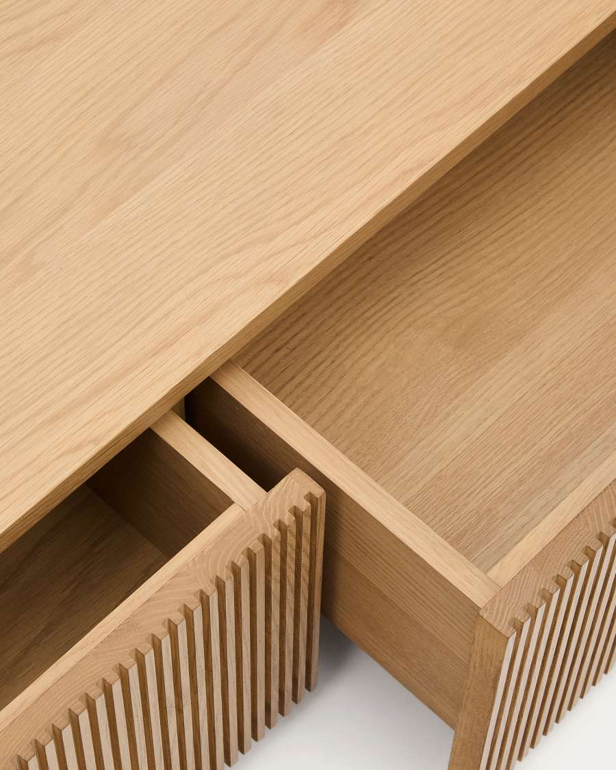 Helvine TV stand with 4 drawers in oak veneer, 200 x 30 cm FSC 100