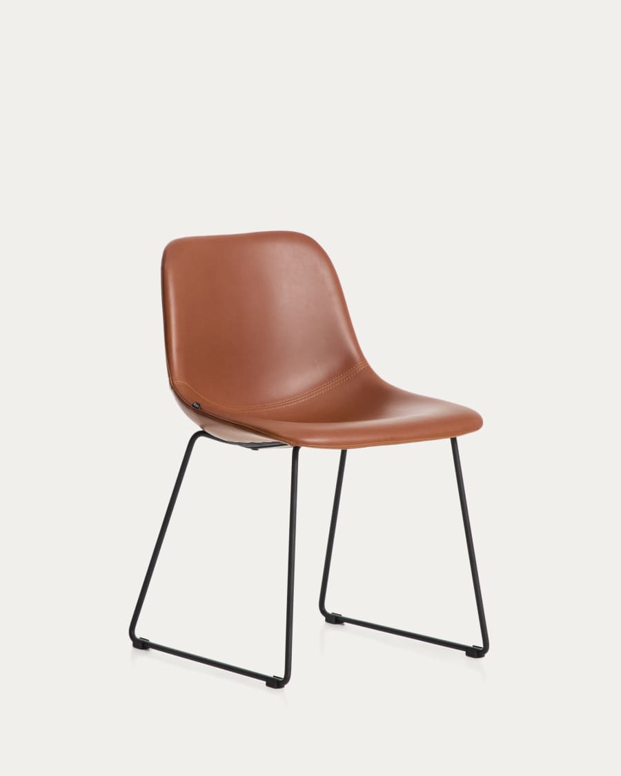 Zahara brown polyurethane chair with steel legs with black finish FSC ...