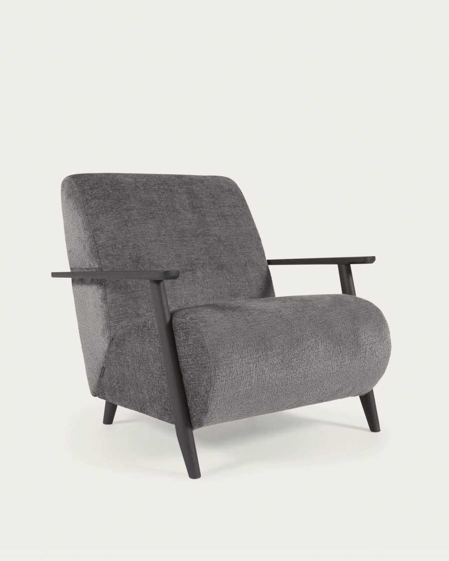 Meghan armchair in grey chenille and wood with wenge finish | Kave