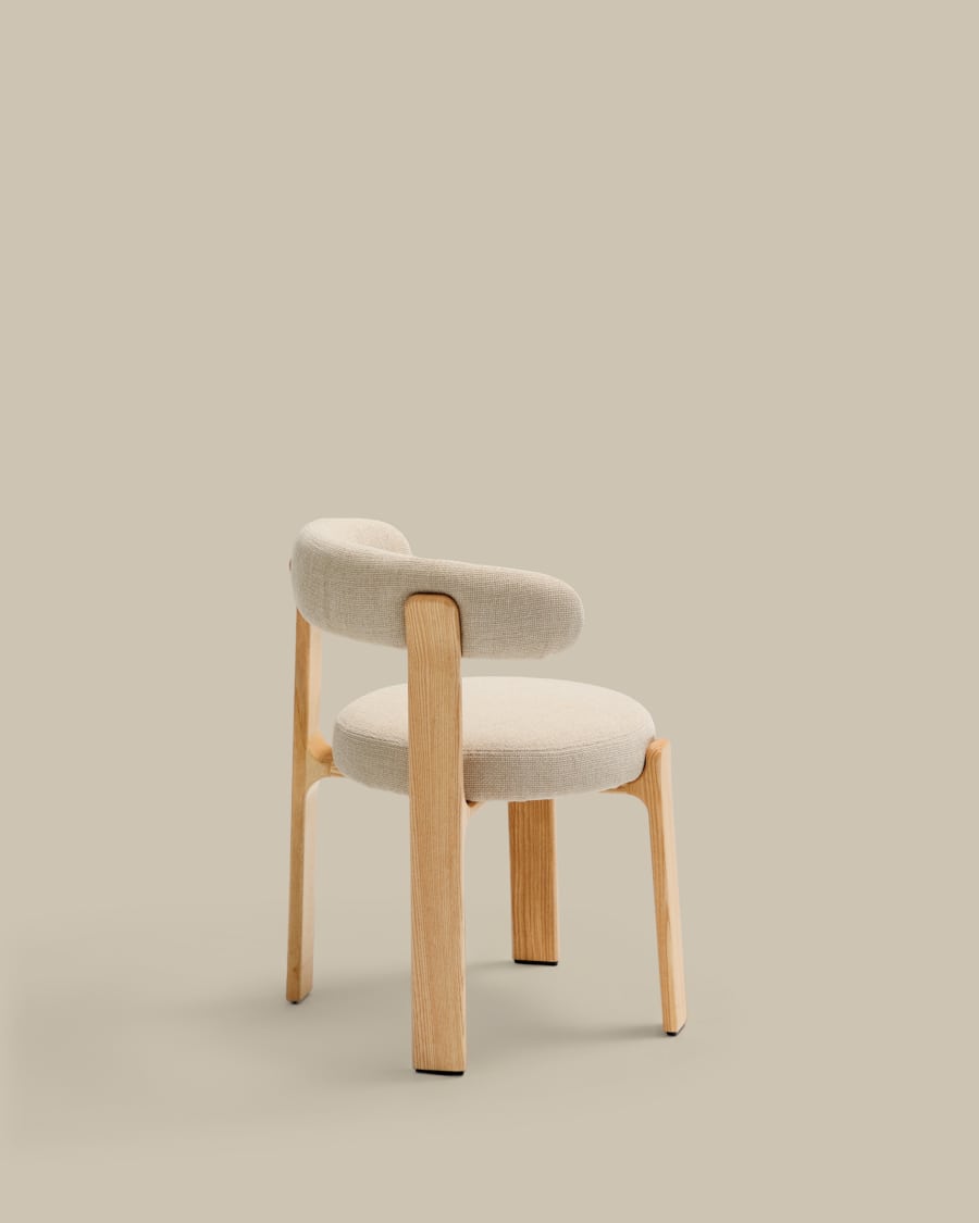Granite chair in beige chenille and with solid ash wood in a