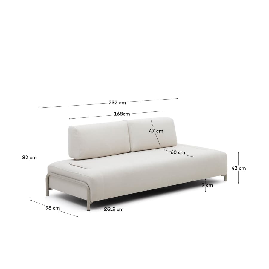 Compo module beige chenille 3-seater with beige metal structure 232 cm FSC Mix Credit