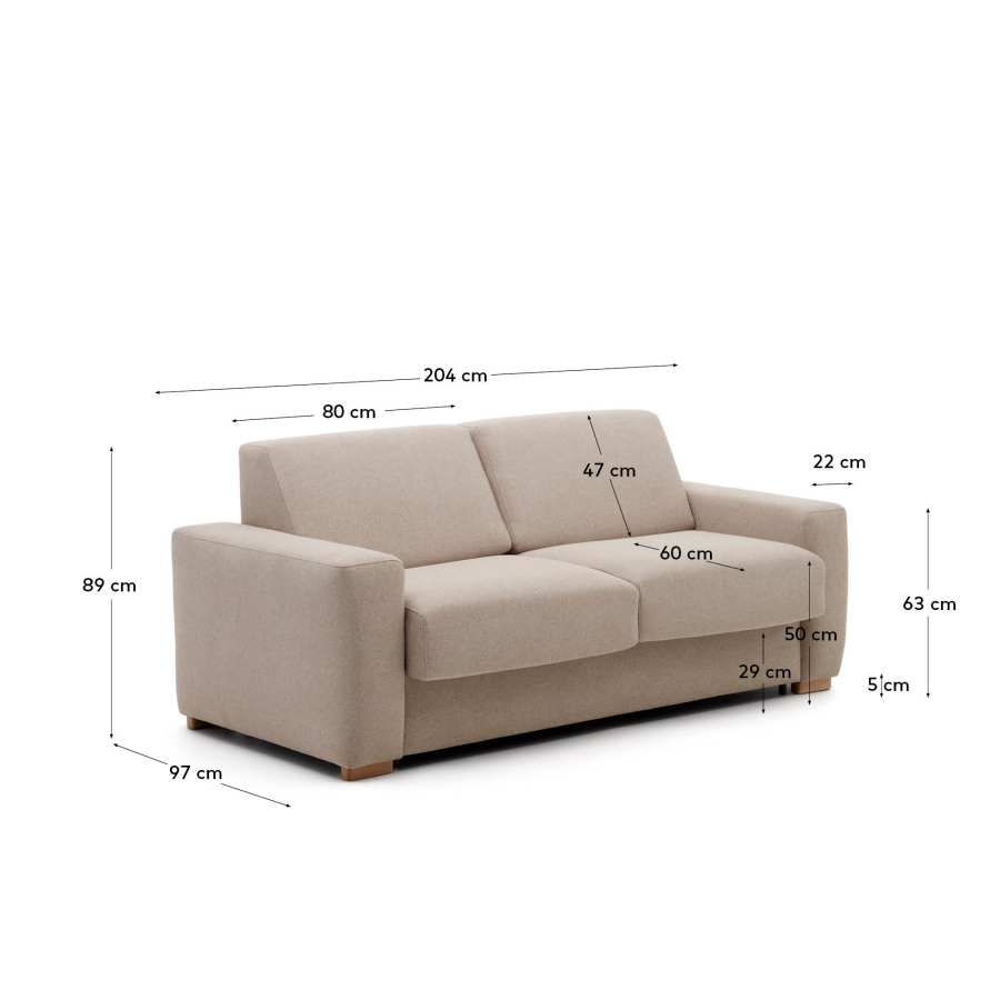 Anley beige 2-seater sofa bed with solid beech wood legs 204cm FSC Mix Credit