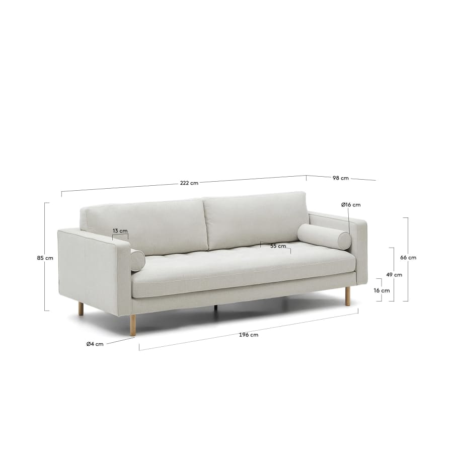 Debra 3-Sitzer-Sofa mit Bezug in perlfarbener Chenille Beine Finish natur 222 cm FSC Mix Credit