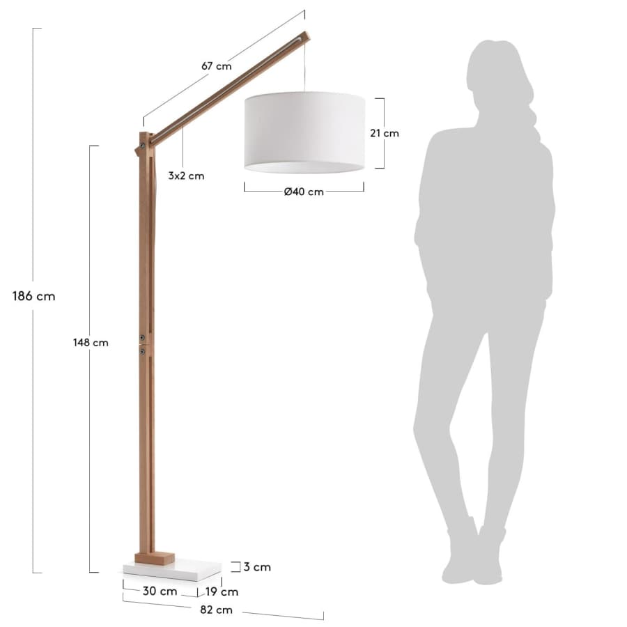 Riaz floor lamp in beech wood with white lampshade