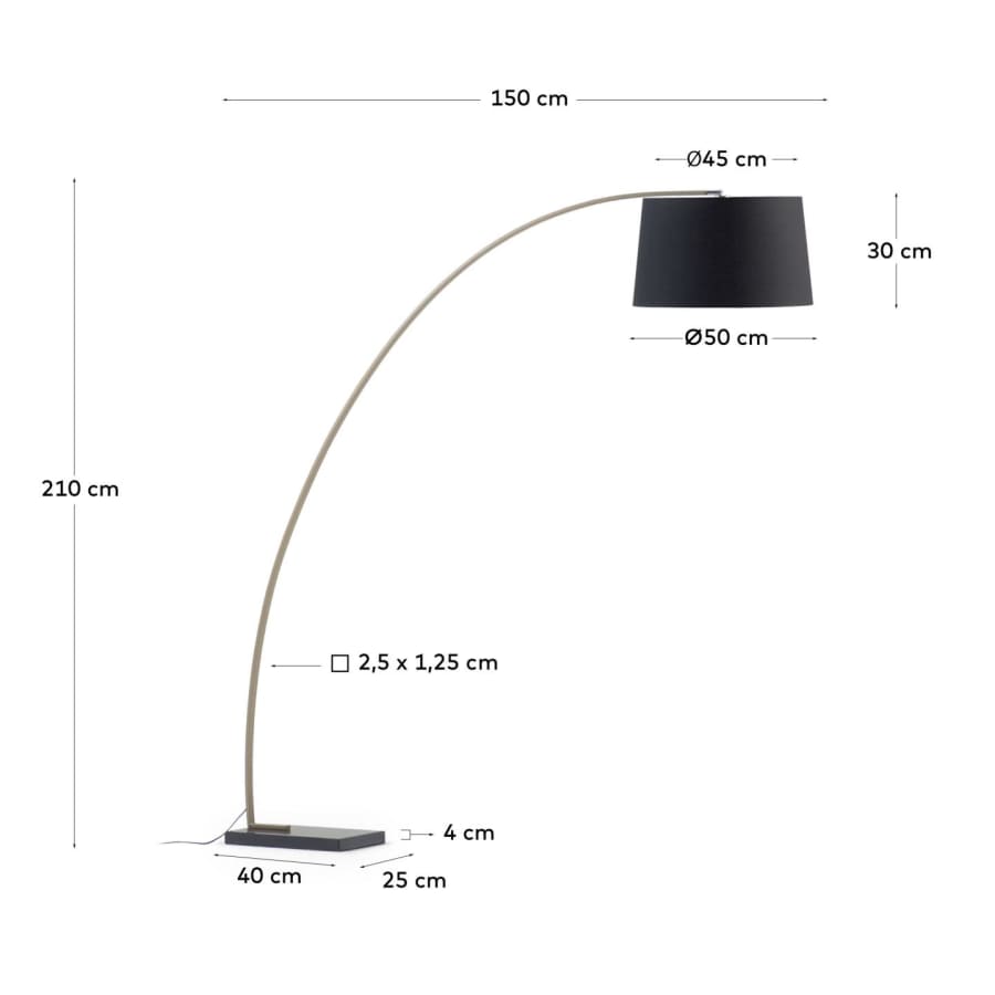Juhe floor lamp in gold steel and black marble UK adapter