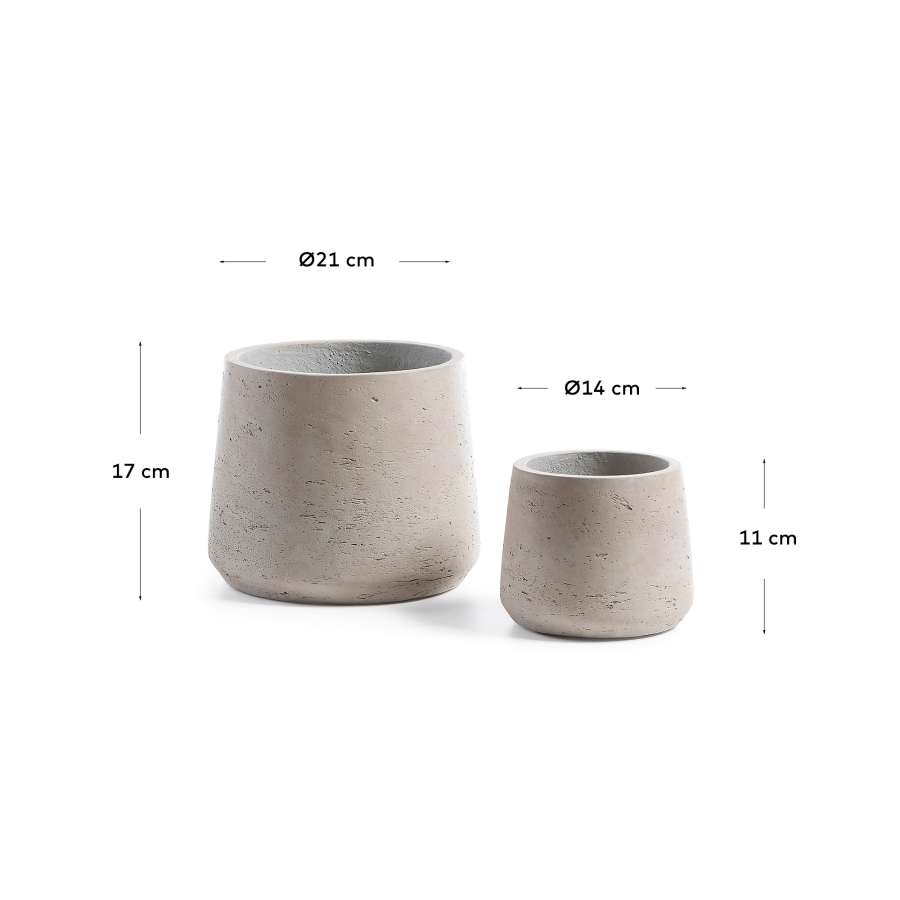 Set Low de 2 cache-pots gris Ø 21 cm / Ø 14 cm