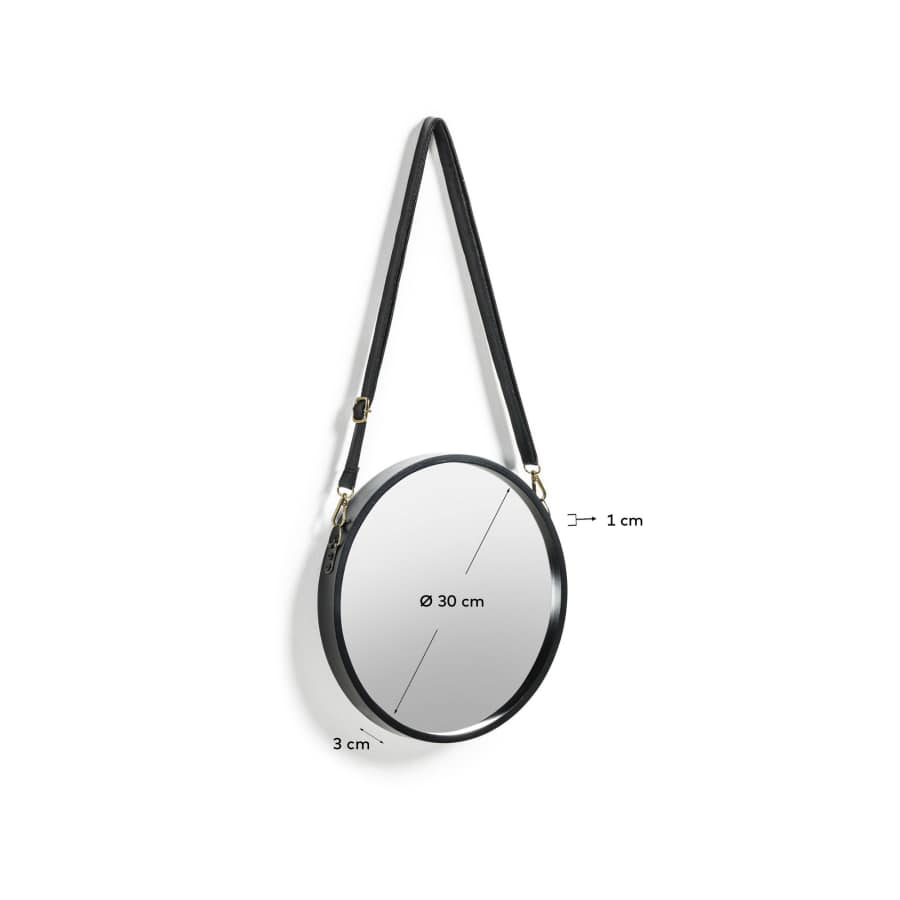 Raintree MDF and faux leather mirror in black, Ø 30 cm