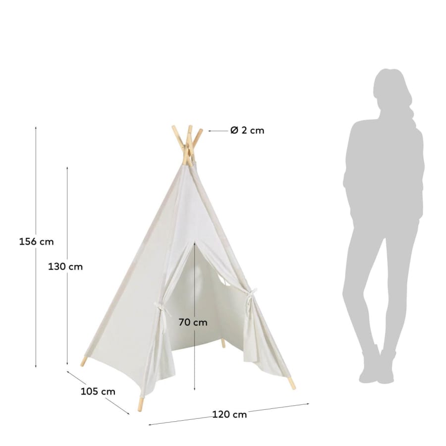 Darlyn 100% white cotton tipi with solid pine wood legs