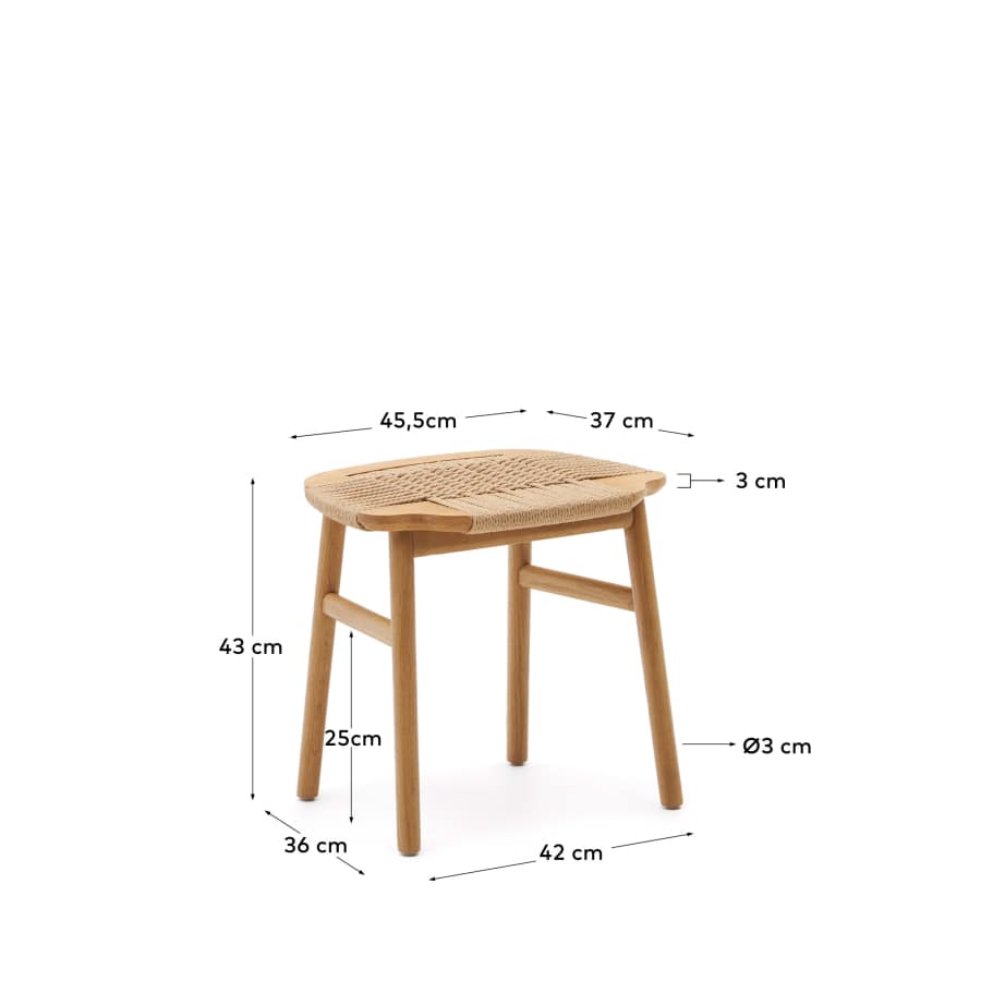 Enit stool made of beige paper cord and solid oak wood with natural finish, 43cm FSC Mix Credit