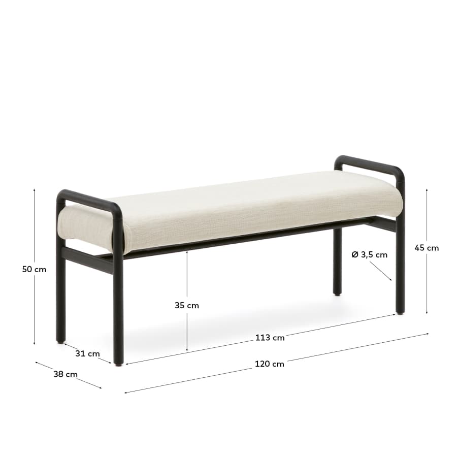 Macaret bench with removable cover solid oak wood with black finish 120 cm FSC Mix Credit