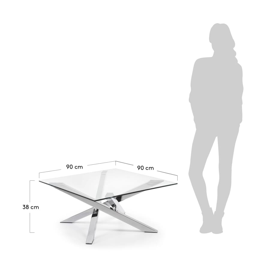 Kamido coffee table 90 x 90 cm on glass top steel legs
