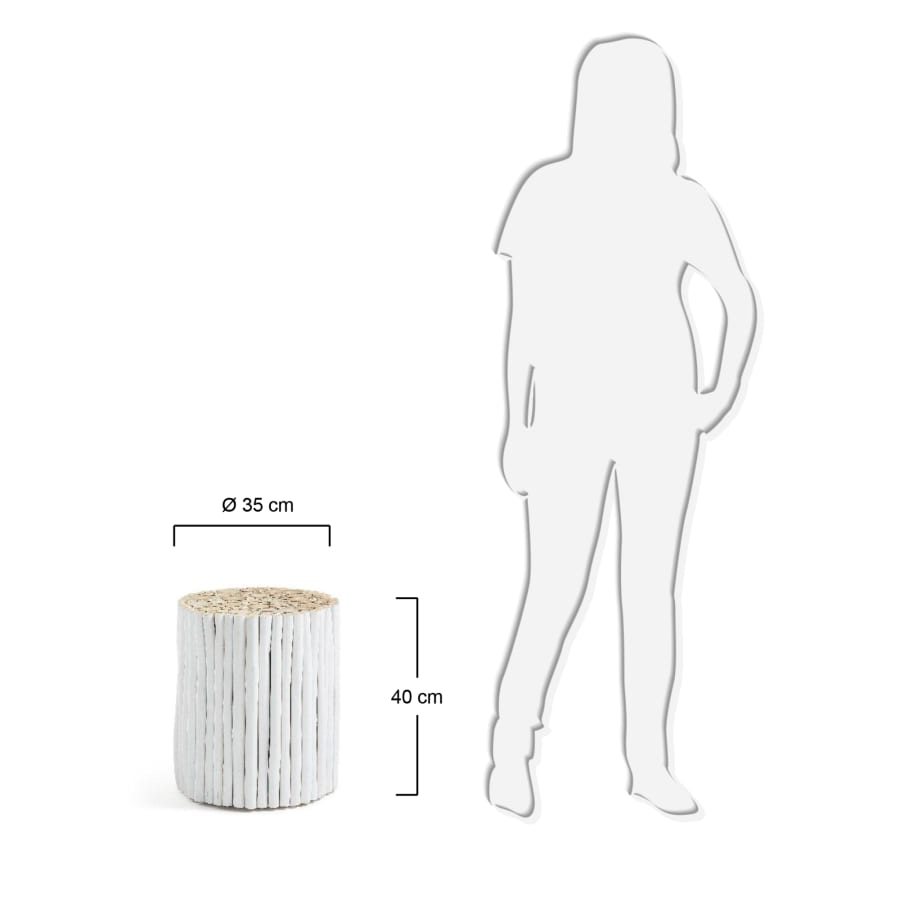 Filip solid teak with white finish side table, Ø 35 cm