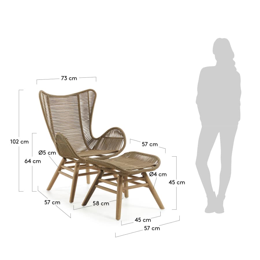 Zabel armchair with footrest beige