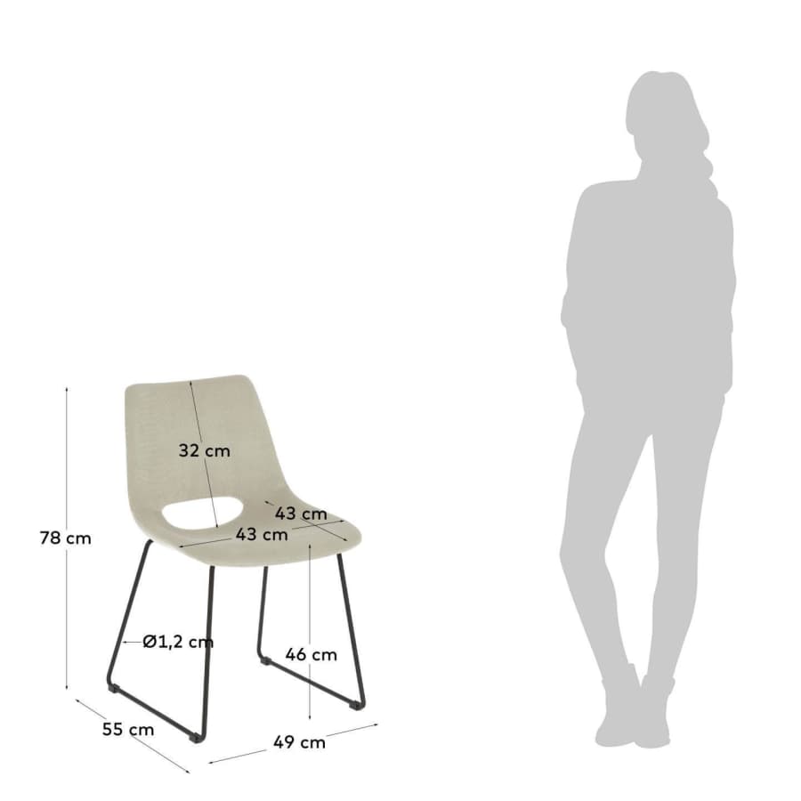 Sedia Zahara in velluto a coste beige e gambe in acciaio finitura nera