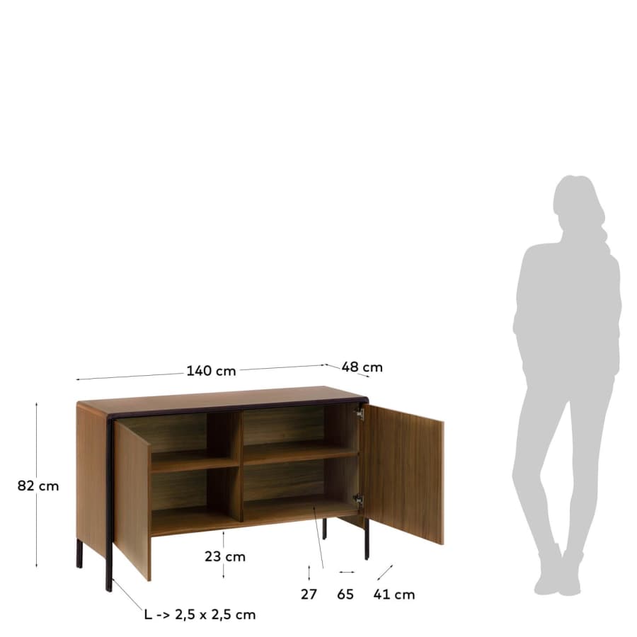 Buffet Nadyria 2 portes en placage de noyer et acier peint noir 140 x 82 cm