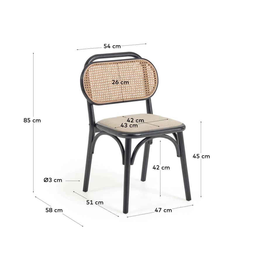 Doriane solid elm chair with black lacquer and upholstered seat