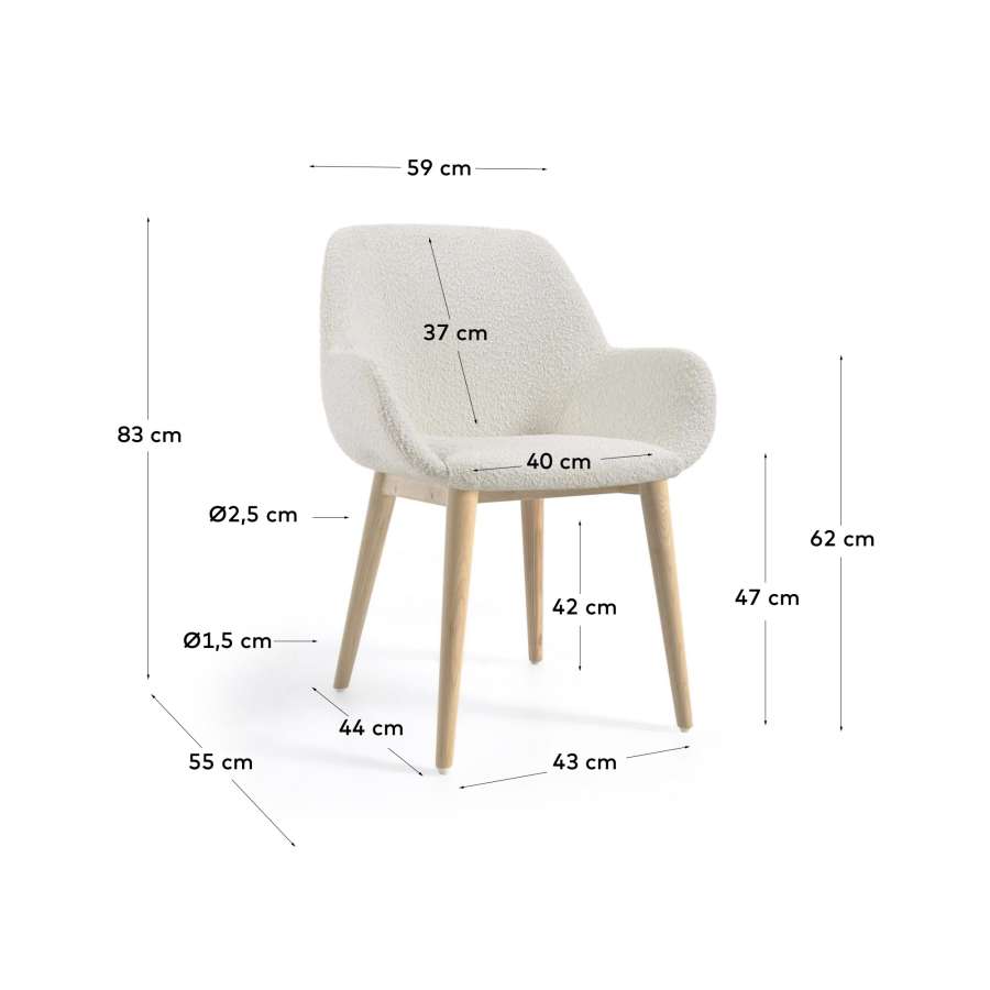 Konna chair in white bouclé with solid ash wood legs in a natural finish FR