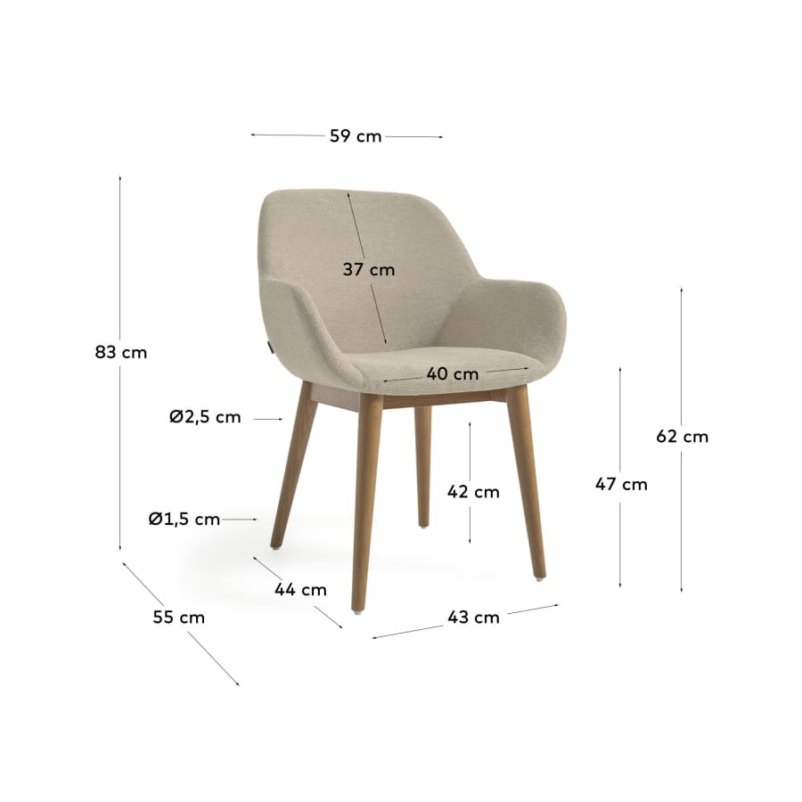 Konna chair in beige with solid ash wood legs in a dark finish FR
