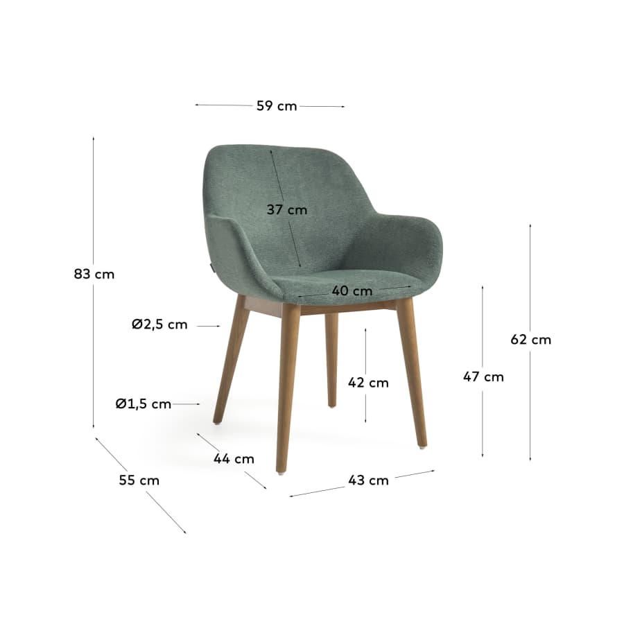 Konna chair in green with solid ash wood legs in a dark finish FR