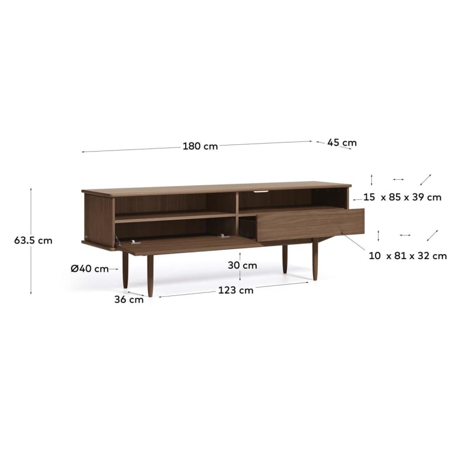 Carolin TV-Schrank 1 Türe und 1 Schublade aus Nussholzfurnier 180 x 63,5 cm