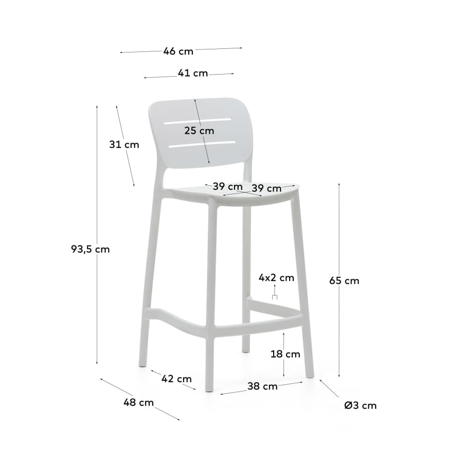 Tabouret d'extérieur Morella en plastique blanc hauteur 65 cm
