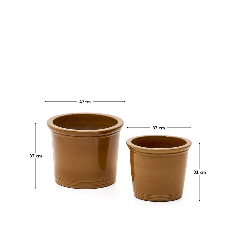 Presili set of 2 ceramic planters with glazed mustard finish Ø 37 / 47 cm