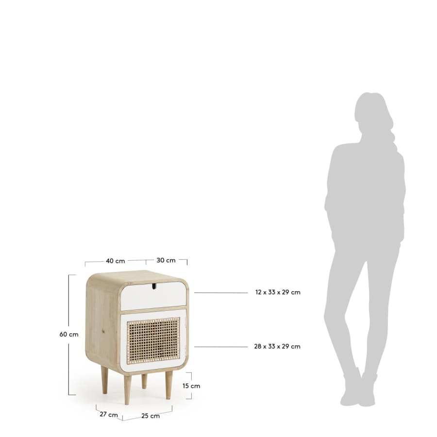 Georg solid mango and cane wood bedside table