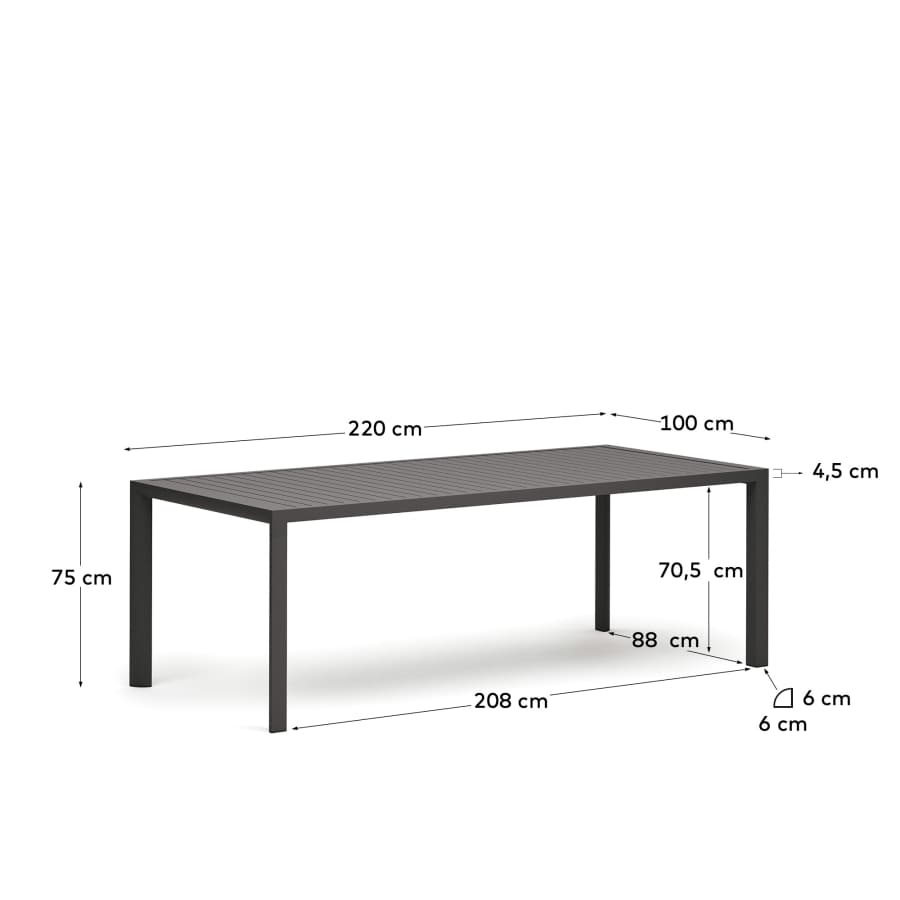 Culip aluminium outdoor table in powder coated grey finish, 220 x 100 cm