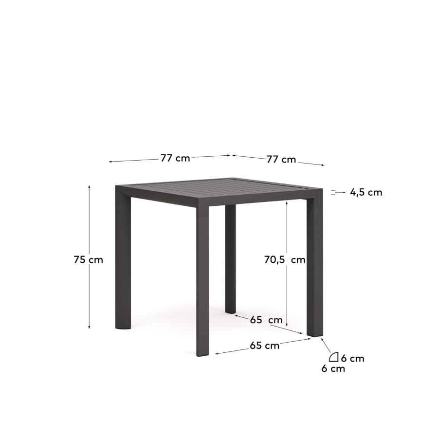Culip aluminium outdoor table in powder coated grey finish, 77 x 77 cm