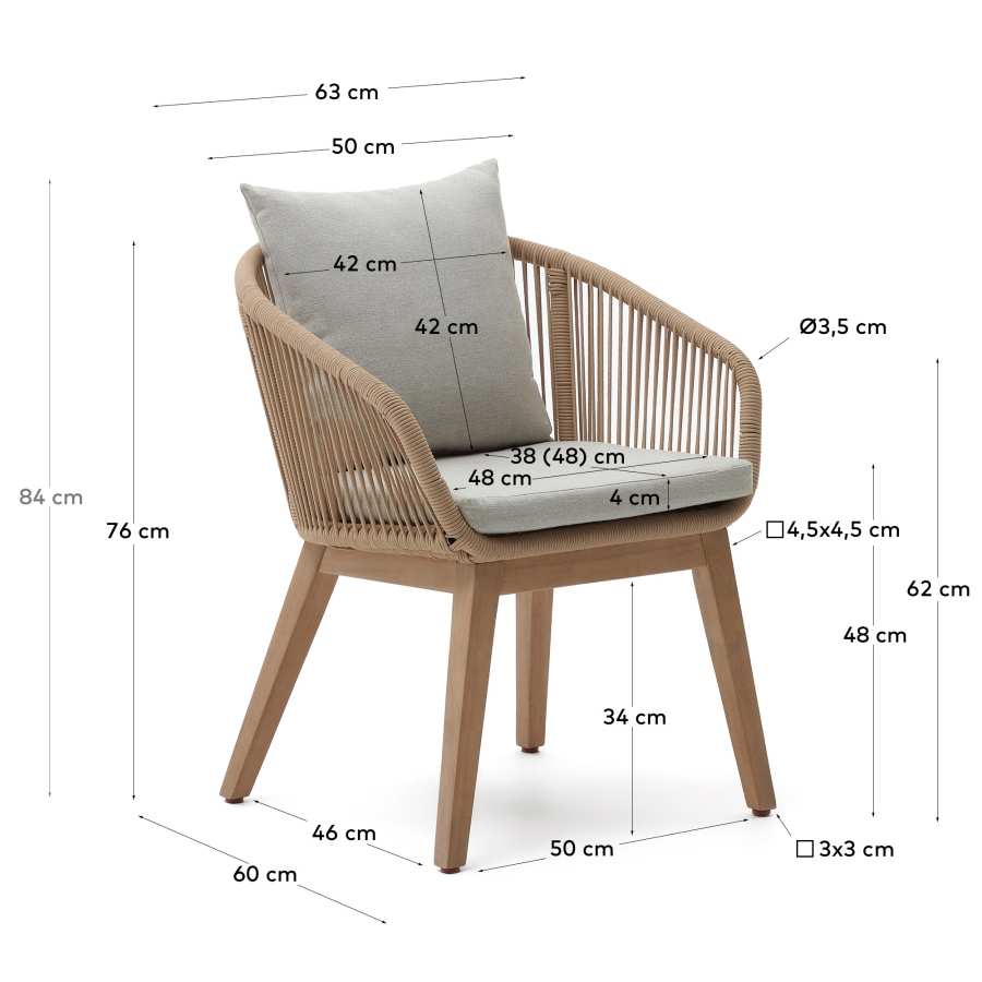 Portalo chair in beige cord with solid acacia wood legs