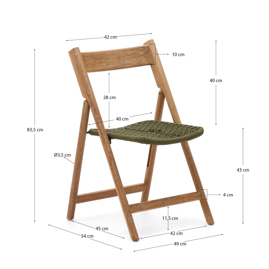 Dandara folding chair in solid acacia wood with steel structure and green cord FSC 100%