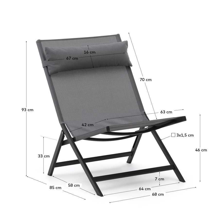 Canutells folding armchair made of aluminum with dark grey finish