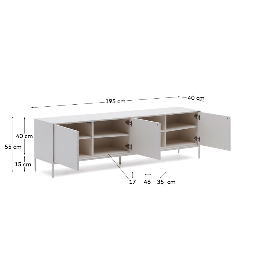 Mobile TV Vedrana 3 porte DM laccato bianco 195 x 55 cm